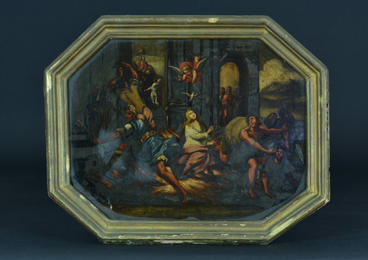 Jacques Stella sv.  Tableau Ancien 17 ème Sur Ardoise Scène Religieuse Pentecôte Ange Vierge Pentecôte-photo-2