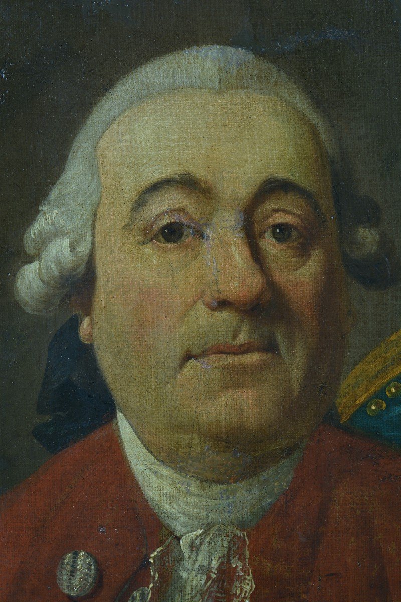 Grand  Tableau Ancien Portrait Homme Perruque Costume Rouge époque Louis XV Cadre-photo-2