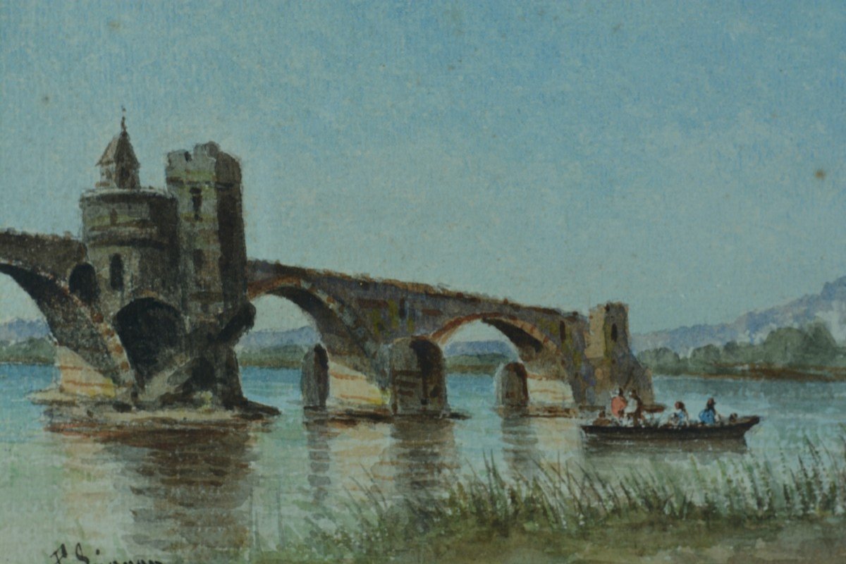 Paul Seignon Old Watercolor Painting Avignon The Pont Saint-bénézet Provence-photo-3