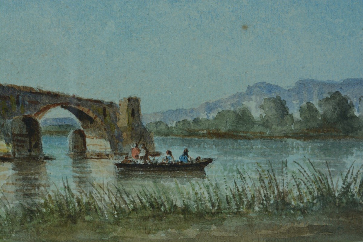 Paul Seignon Old Watercolor Painting Avignon The Pont Saint-bénézet Provence-photo-4