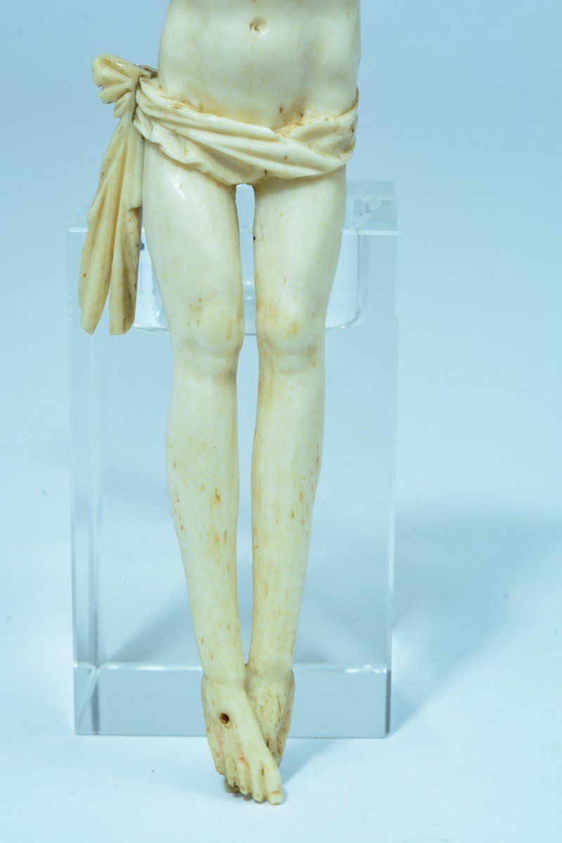 Ancien Beau Christ Corpus Christi Patiens Sculpté 18ème Religieux Crucifix Ivoire -photo-3