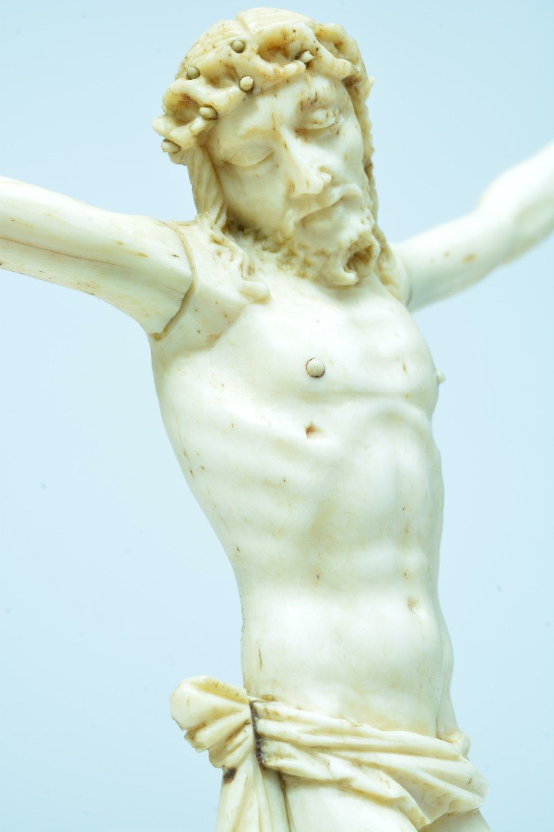 Ancien Beau Christ Corpus Christi Patiens Sculpté 18ème Religieux Crucifix Ivoire -photo-4