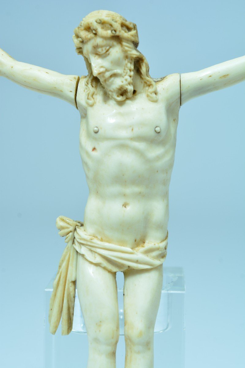 Ancien Beau Christ Corpus Christi Patiens Sculpté 18ème Religieux Crucifix Ivoire -photo-2