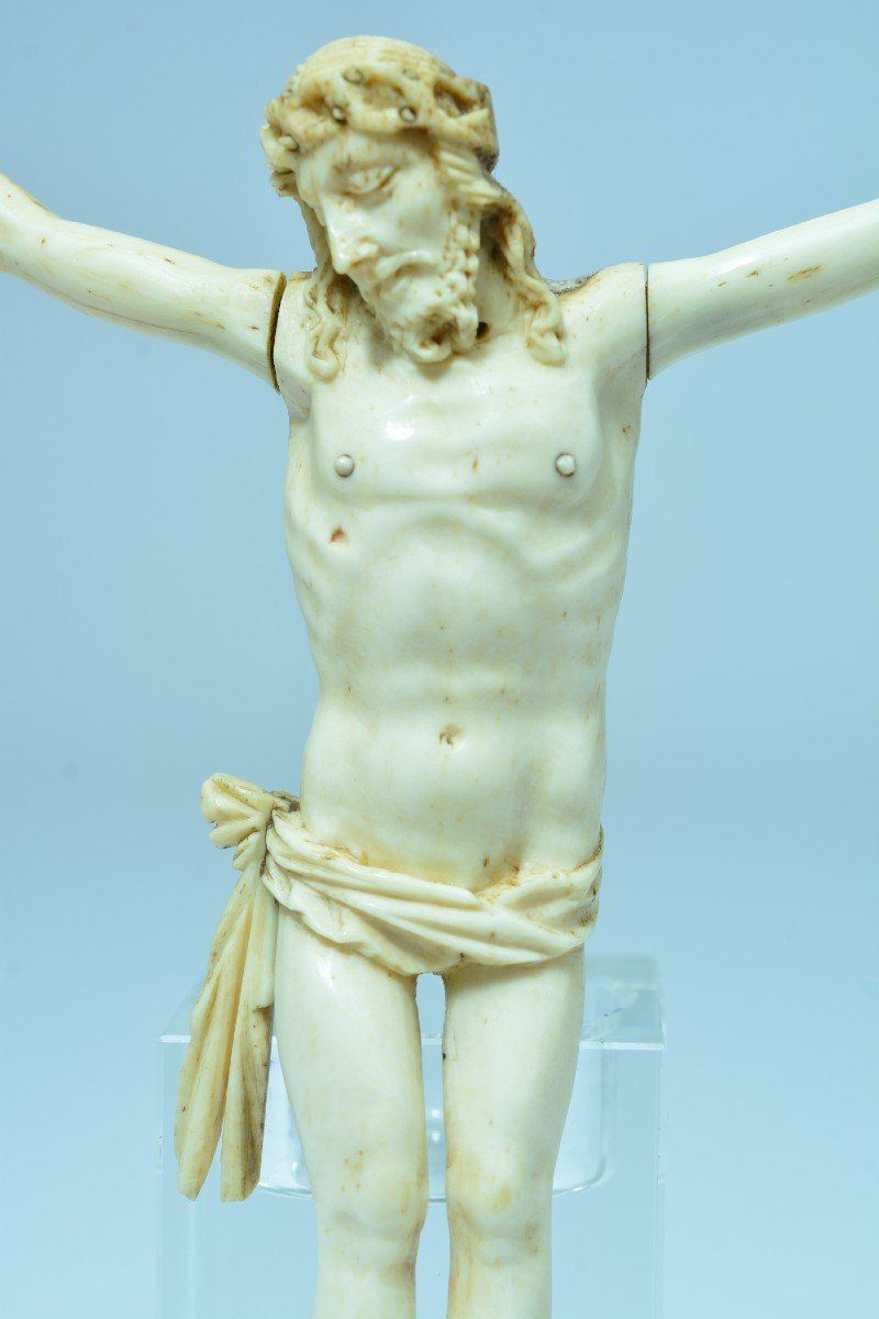 Ancien Beau Christ Corpus Christi Patiens Sculpté 18ème Religieux Crucifix Ivoire 