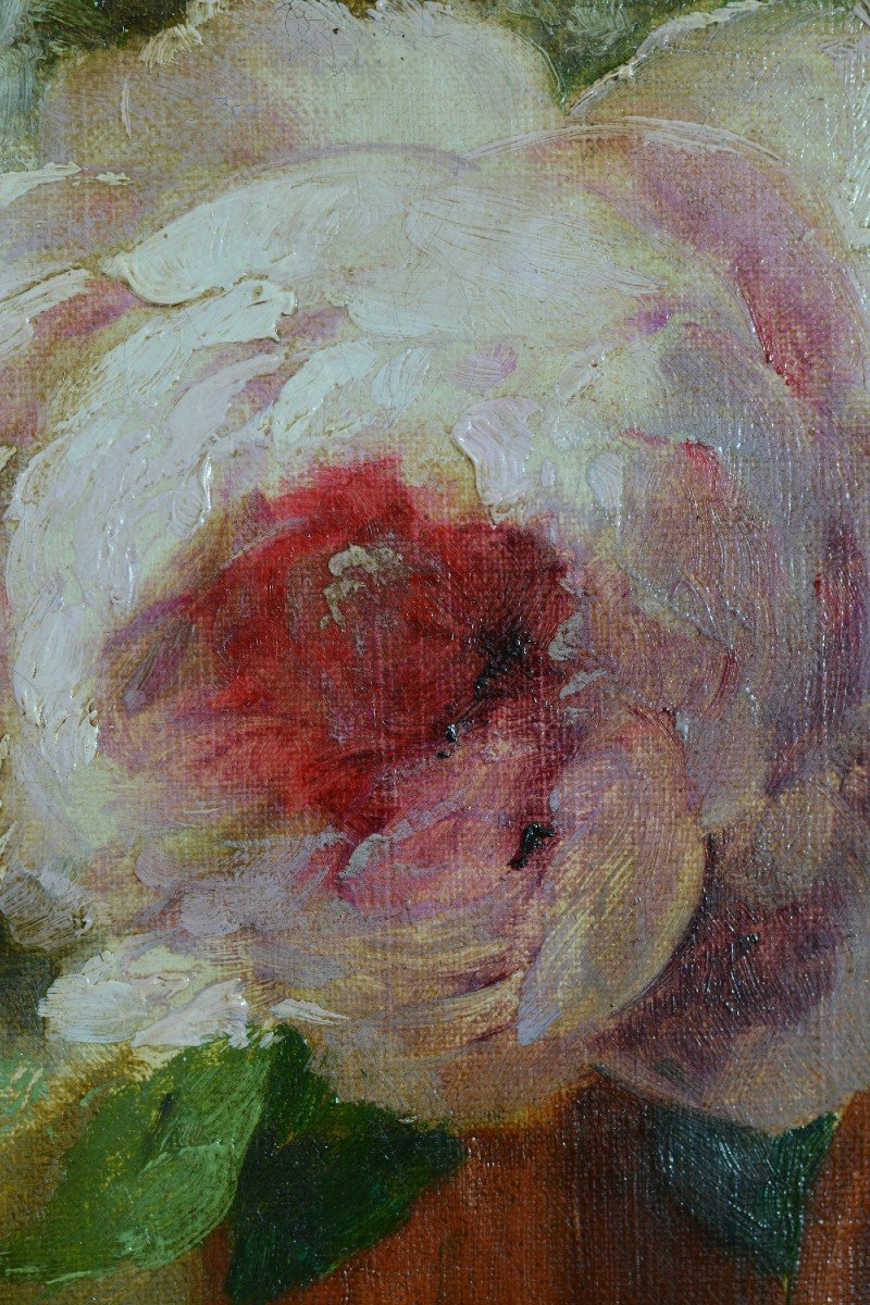 Ancien Tableau  Signé Titgat Bouquet De Pivoines Et Lilas Nature Morte Signée 1900 Hst-photo-4