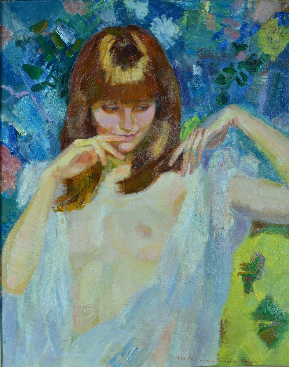 Berthomme Saint-andré Grand Tableau Ancien Erotique Portrait Jeune Femme Eve Nue Rousse Nuisette-photo-4