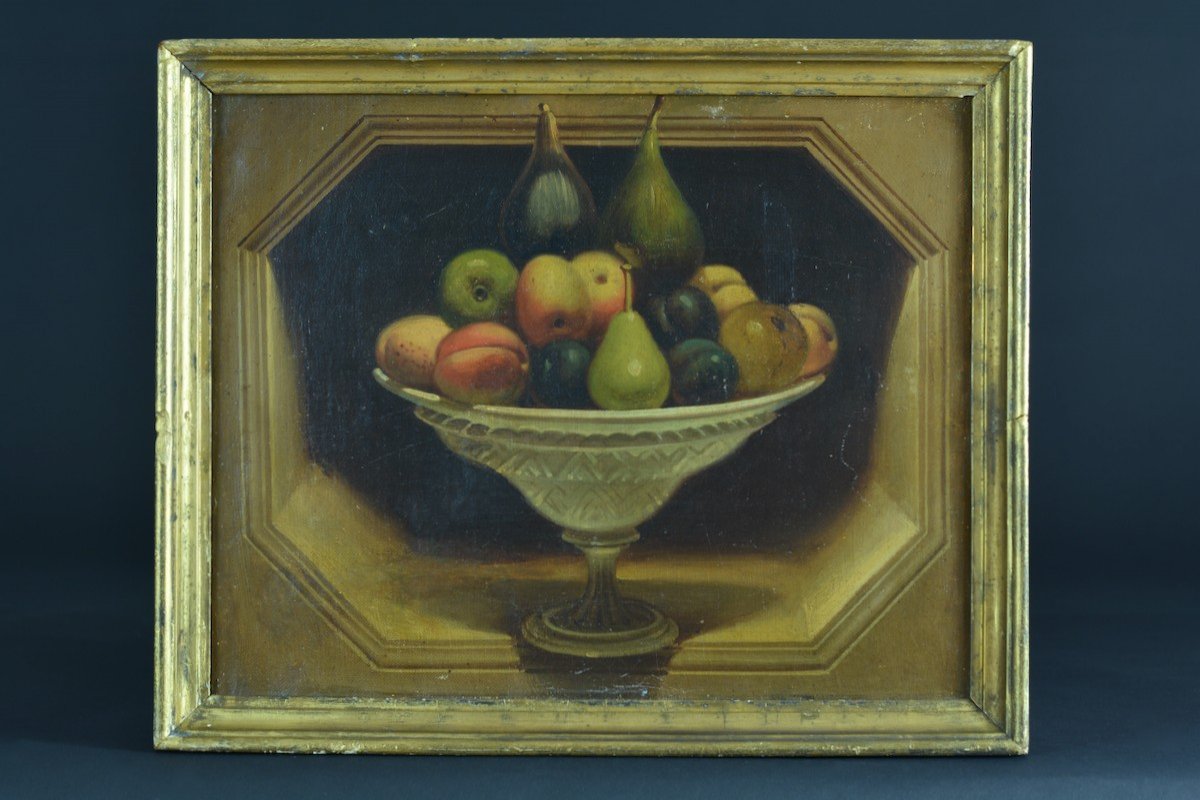 Gabriel-Germain Joncherie sv. Tableau  Trompe L’oeil 19 ème Nature Morte Alcôve Coupe Fruits-photo-6