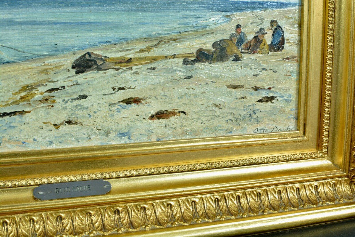 Otto Bache Tableau Ancien Marine Danemark Ciel Paysage Animé Retour De Pêche 19e-photo-2