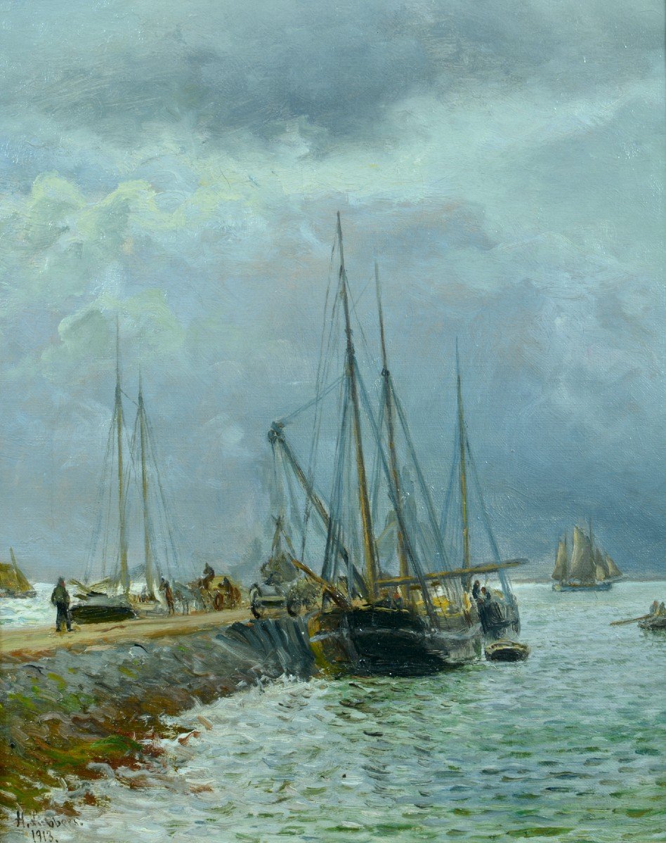 Marine Holger Lübbers Tableau Ancien Bateau Port Danemark Bateau De Pêche-photo-3