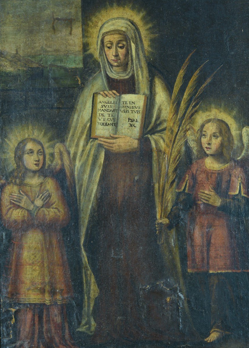 Tableau Ancien Portrait Religieux Sainte  Martyr Ange 17 ème-photo-1