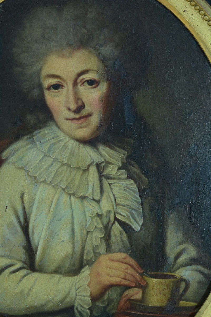 Portrait Monique Daniche Tableau Ancien   Dame De Qualité Costume Louis XVI 18 ème Ovale Hst sv -photo-3