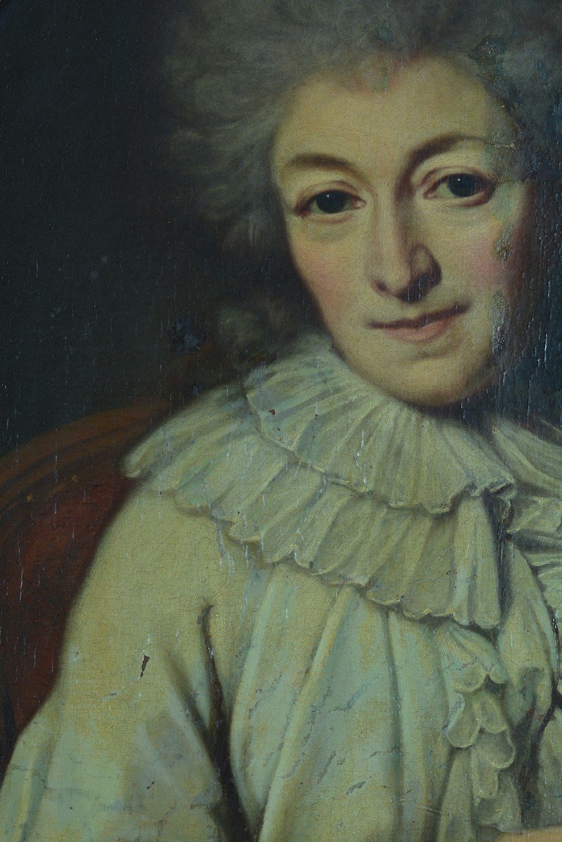 Portrait Monique Daniche Tableau Ancien   Dame De Qualité Costume Louis XVI 18 ème Ovale Hst sv -photo-4