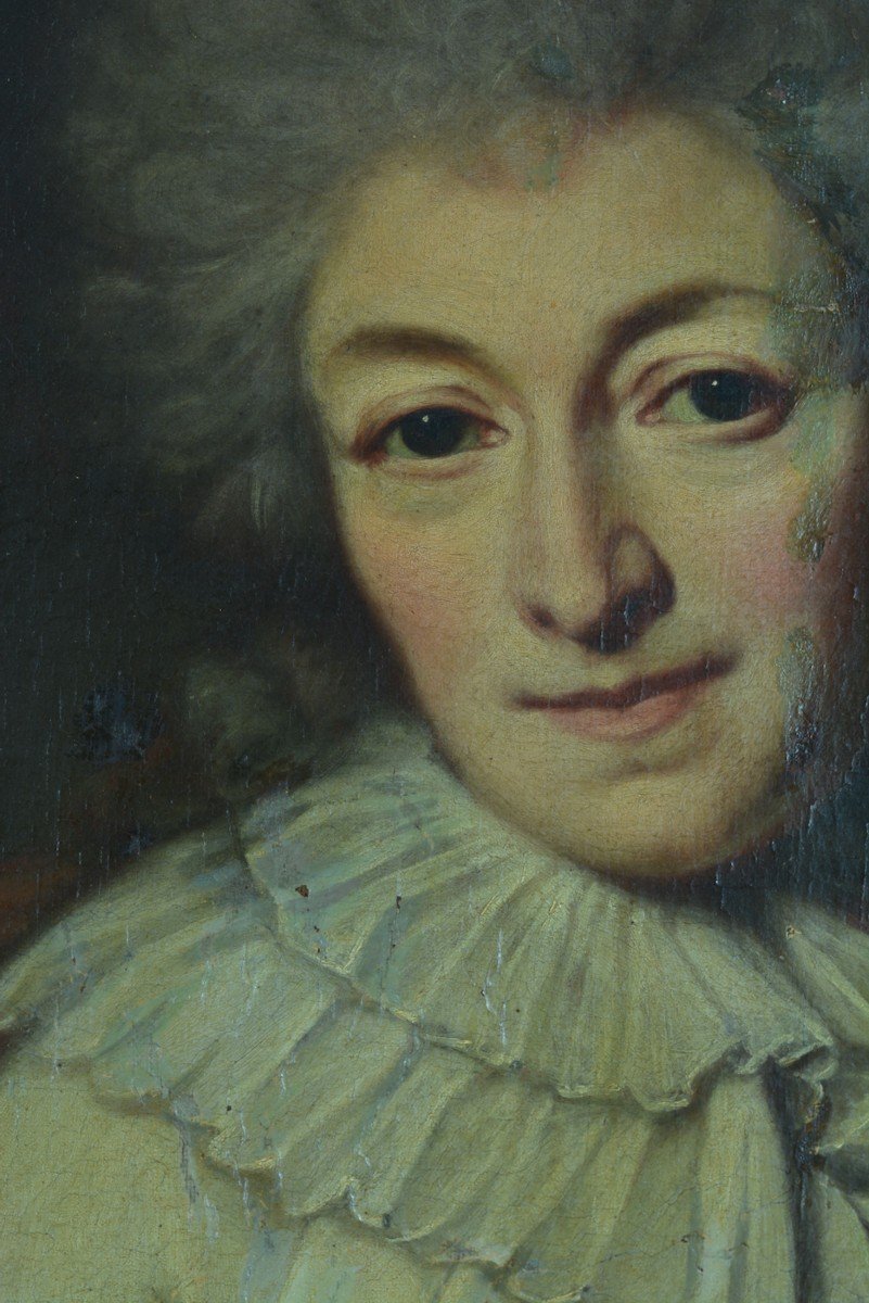 Portrait Monique Daniche Tableau Ancien   Dame De Qualité Costume Louis XVI 18 ème Ovale Hst sv -photo-2