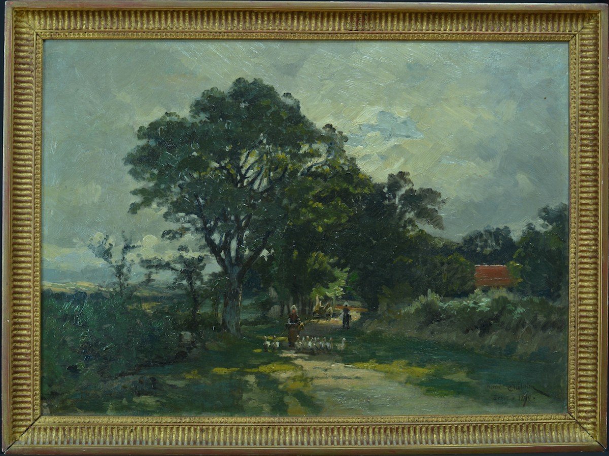 Henri Saintin Painting Old Brittany Impressionist The Guardian Of Geese 19th-photo-1