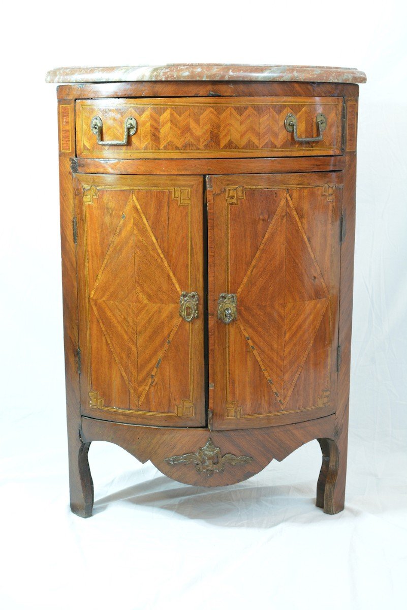 Old Corner Louis XVI Marquetry Angle Marble Storage Cabinet-photo-4