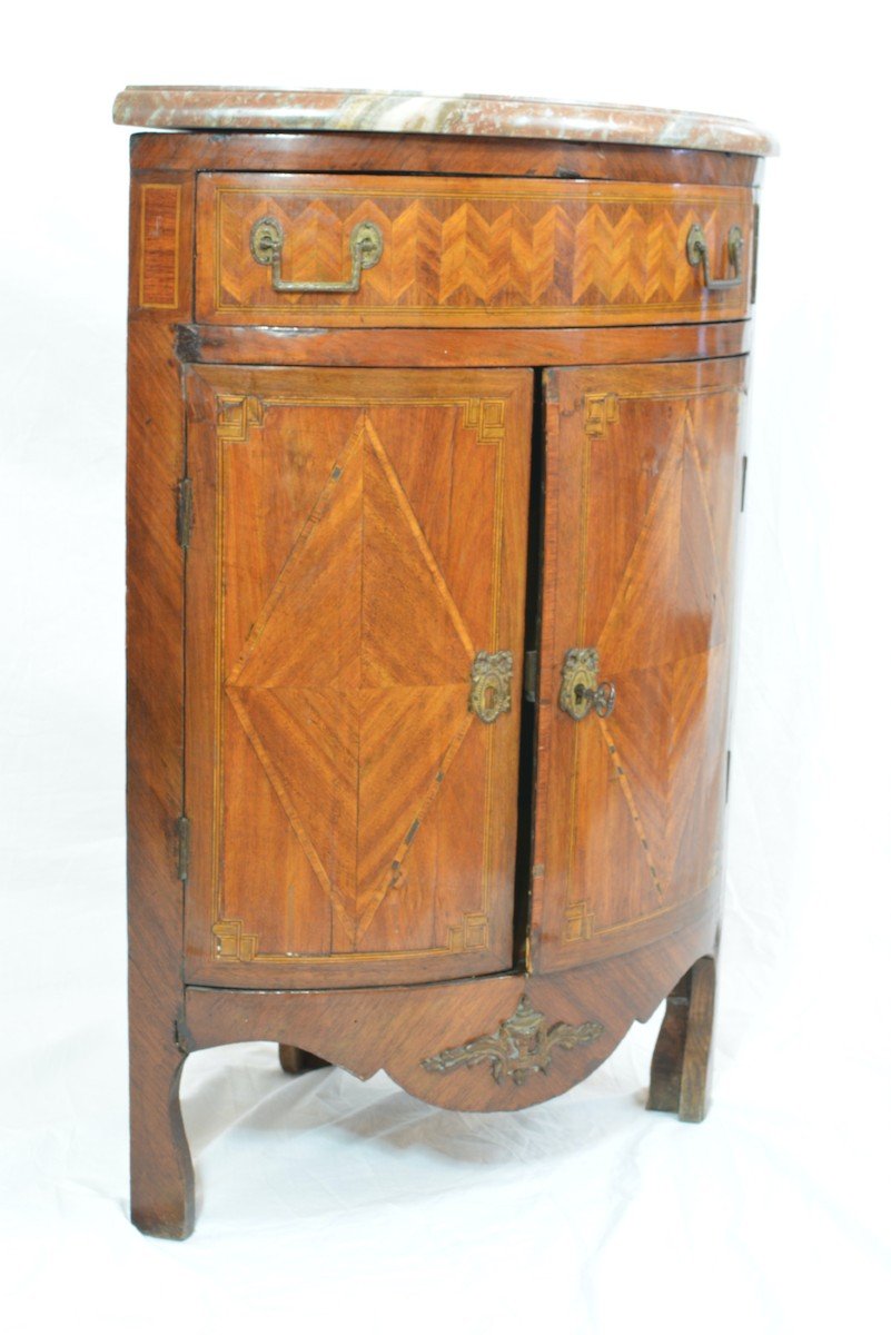 Old Corner Louis XVI Marquetry Angle Marble Storage Cabinet-photo-1