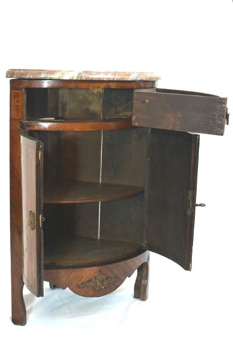 Old Corner Louis XVI Marquetry Angle Marble Storage Cabinet-photo-3