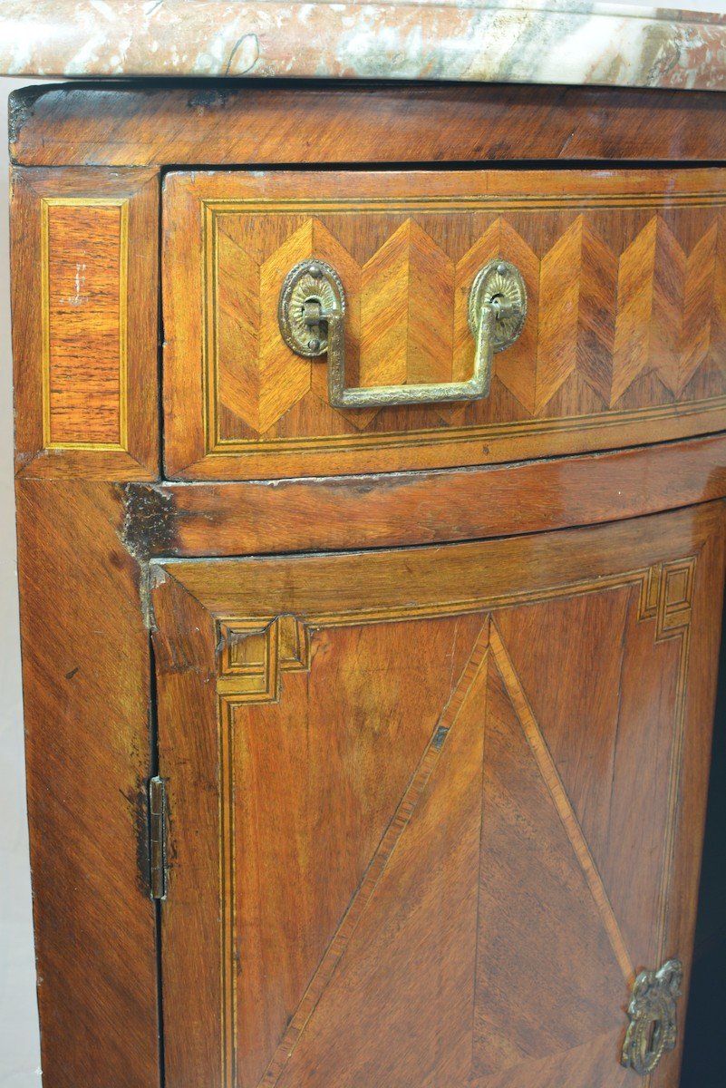 Old Corner Louis XVI Marquetry Angle Marble Storage Cabinet-photo-5