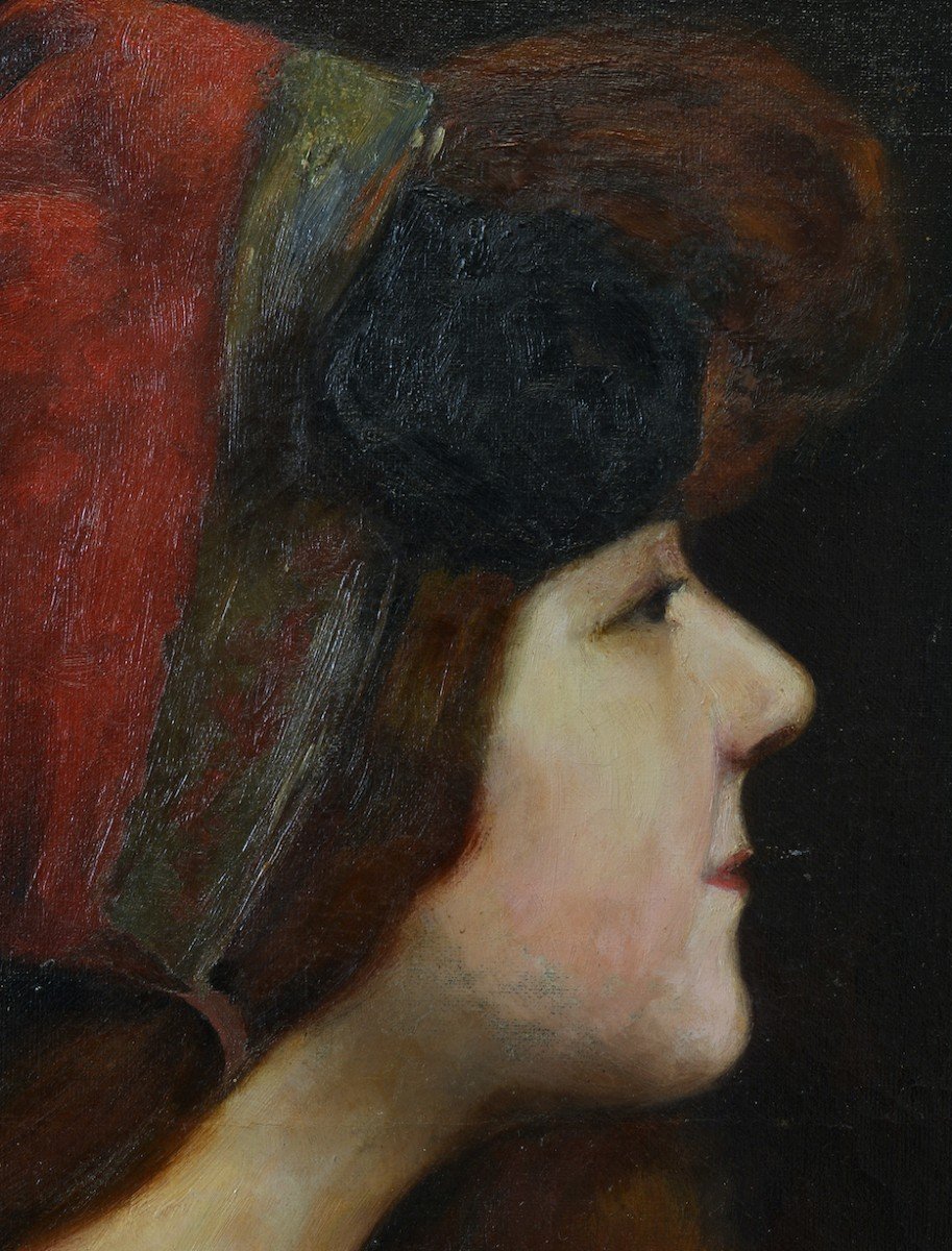 Augustin Zwiller Beau Tableau Ancien Portrait Jeune Femme Rousse Coiffe Art Nouveau Senelier  H