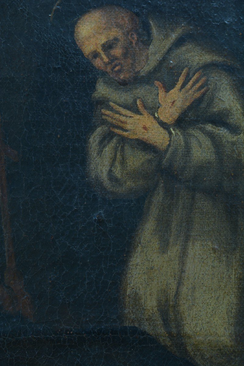 Grand Tableau Ancien 17 ème Portrait Saint Françoois d'Assise Italie Paysage Religieux-photo-1