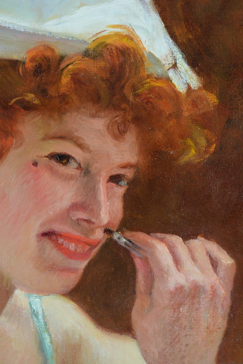 Louise Landré Old Painting Salon Portrait Woman Artist Loge Parade Circus Circassian 19th-photo-1