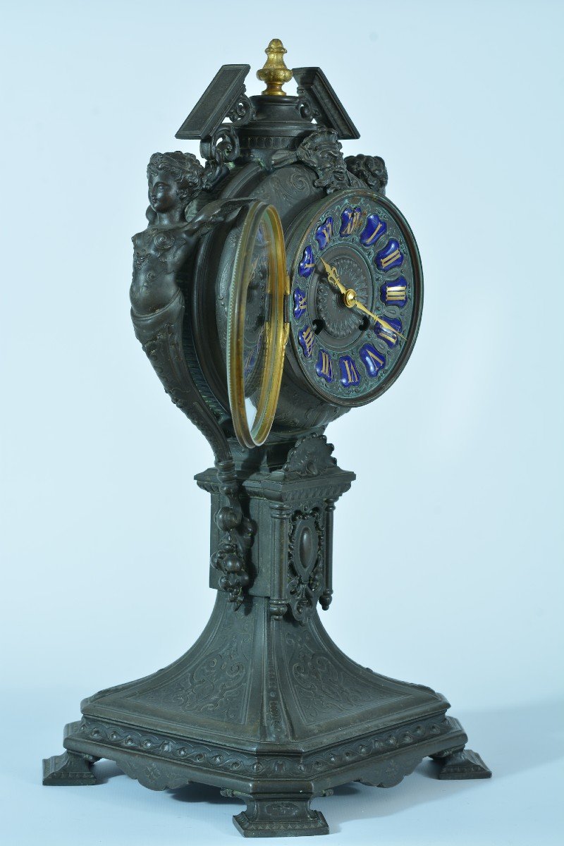 Ancienne Pendule Aux Shinges Satyre Bérain Patine Bronze Clock Blot Et Drouard-photo-1