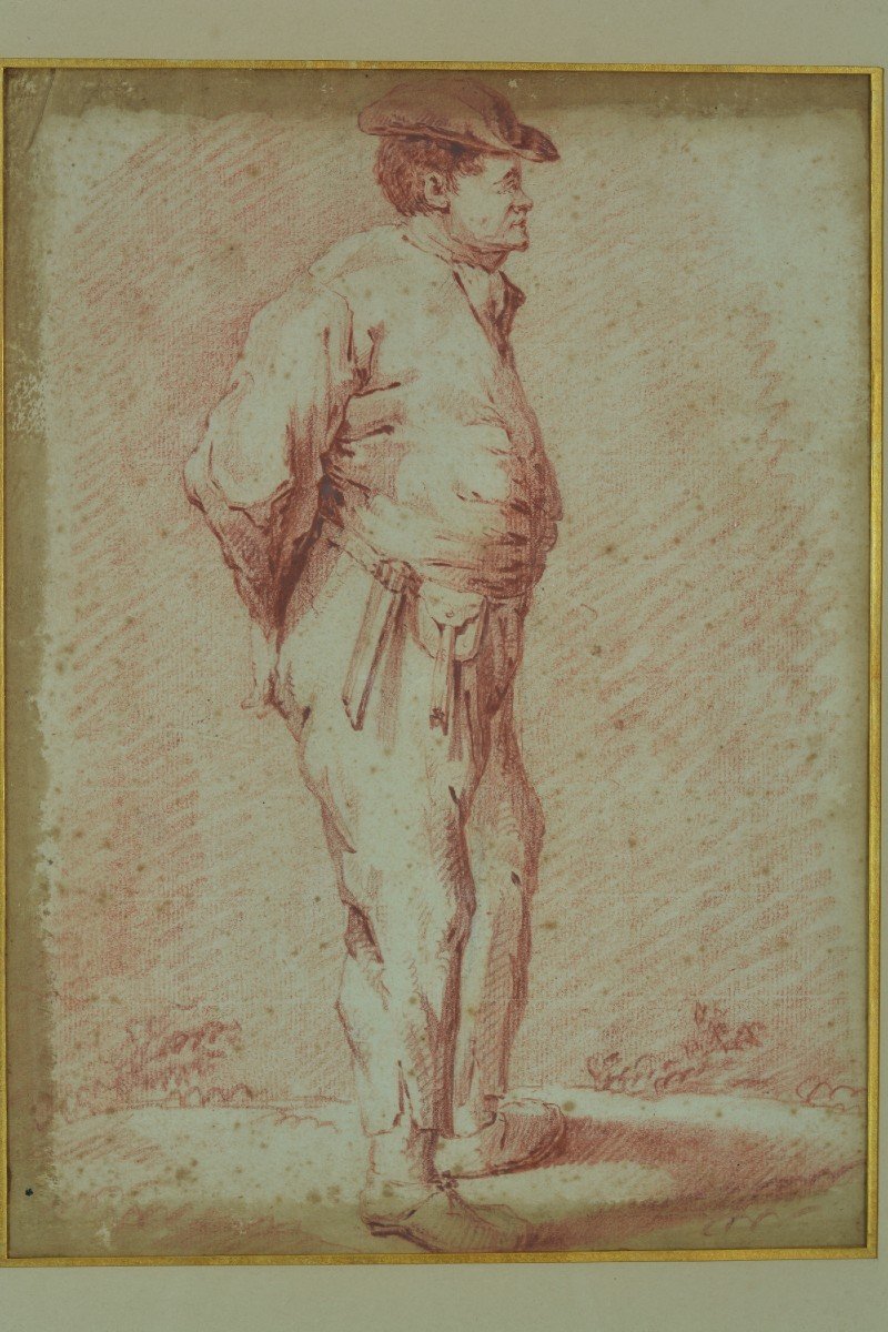Ancien Dessin Sanguine 17 ème Portrait d'Homme école Flamande Sv Rubens -photo-1
