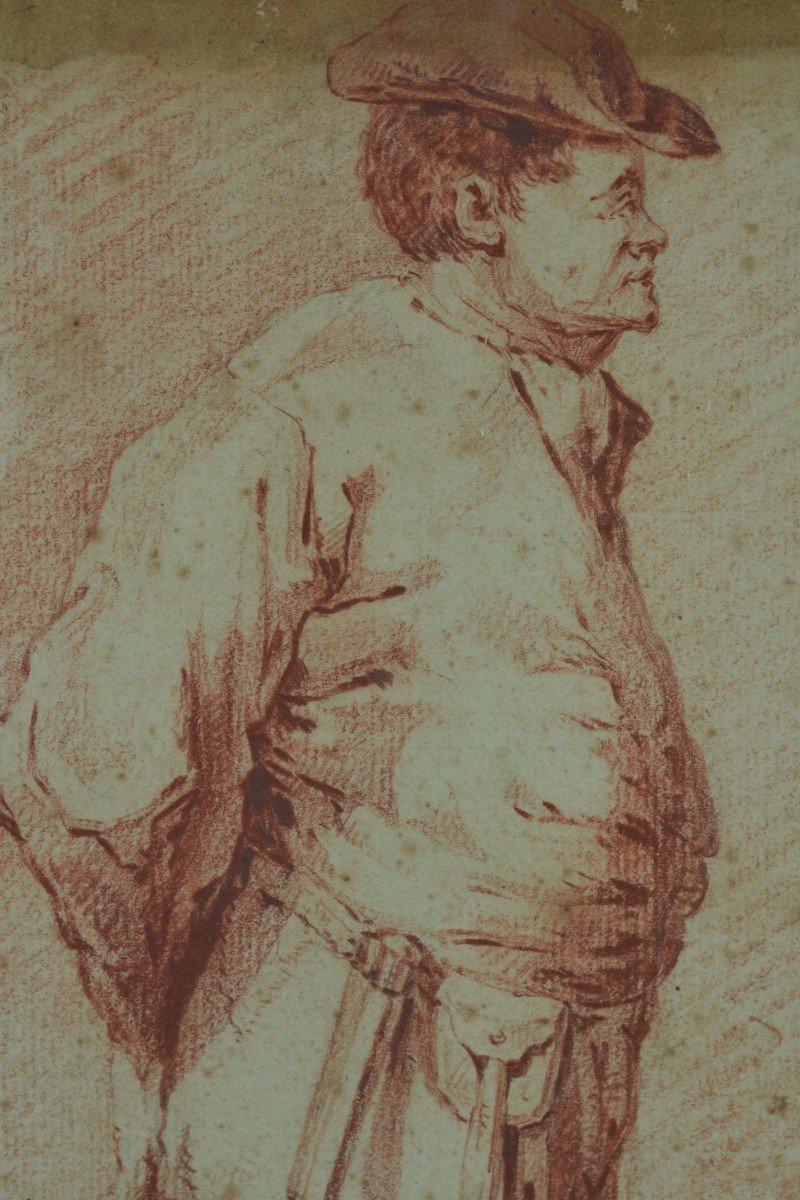 Ancien Dessin Sanguine 17 ème Portrait d'Homme école Flamande Sv Rubens -photo-3