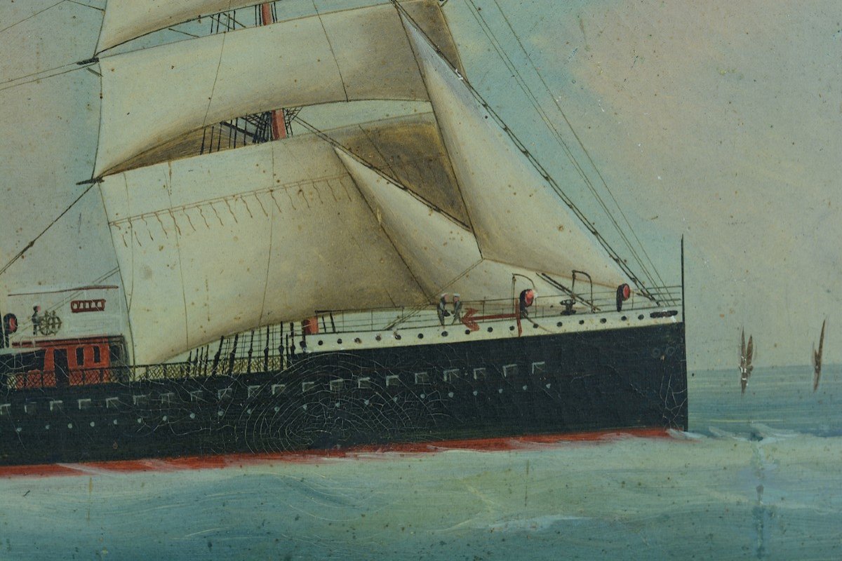 EUGENE GRANDIN  sv. Ancien Tableau Marine Portrait De Navire Yangtse Messageries Maritimes 19éme Chine-photo-2