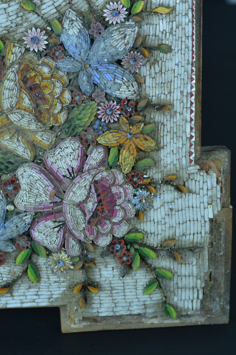 Ancien Grand Miroir Micro Mosaïque Grand Tour Italie Venise Pont Rialto 19 ème Rare-photo-5