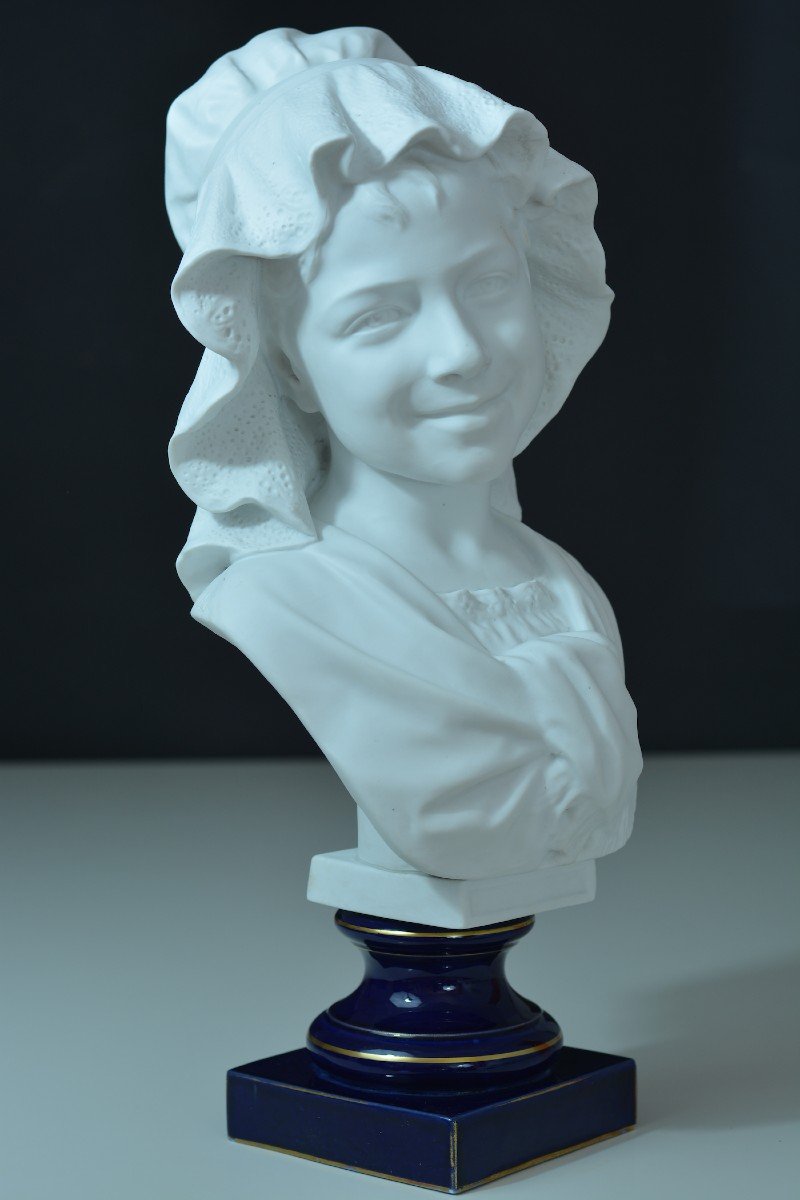 Ancienne Statue Porcelaine Portrait d' Enfant Rieur Louis XV Ernesto Troili 19e Limoges-photo-4