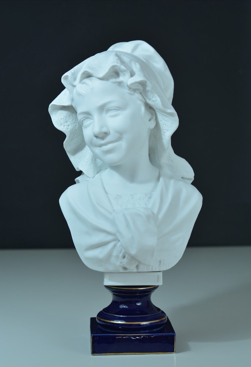 Ancienne Statue Porcelaine Portrait d' Enfant Rieur Louis XV Ernesto Troili 19e Limoges-photo-7