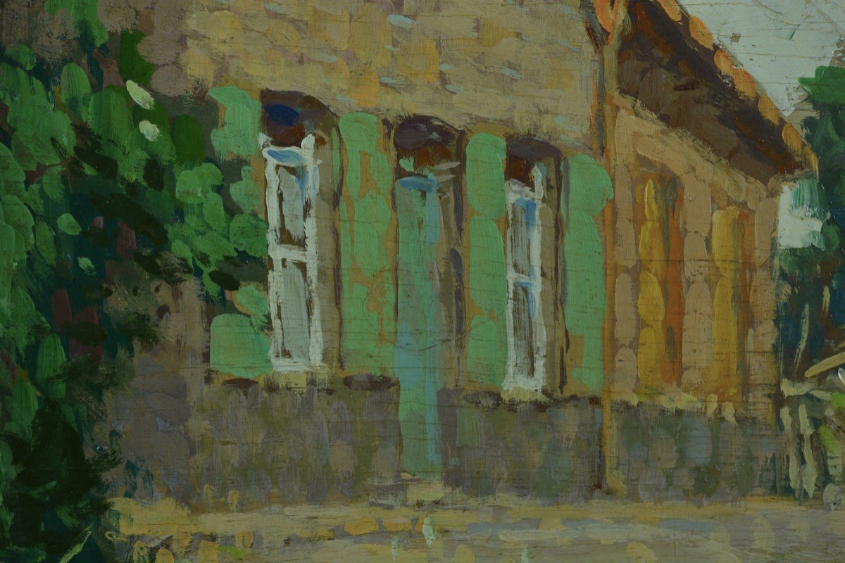 Simon Monnatte Beau Tableau Ancien Vue De Rue été Bourghelles Lille Impressionniste -photo-3