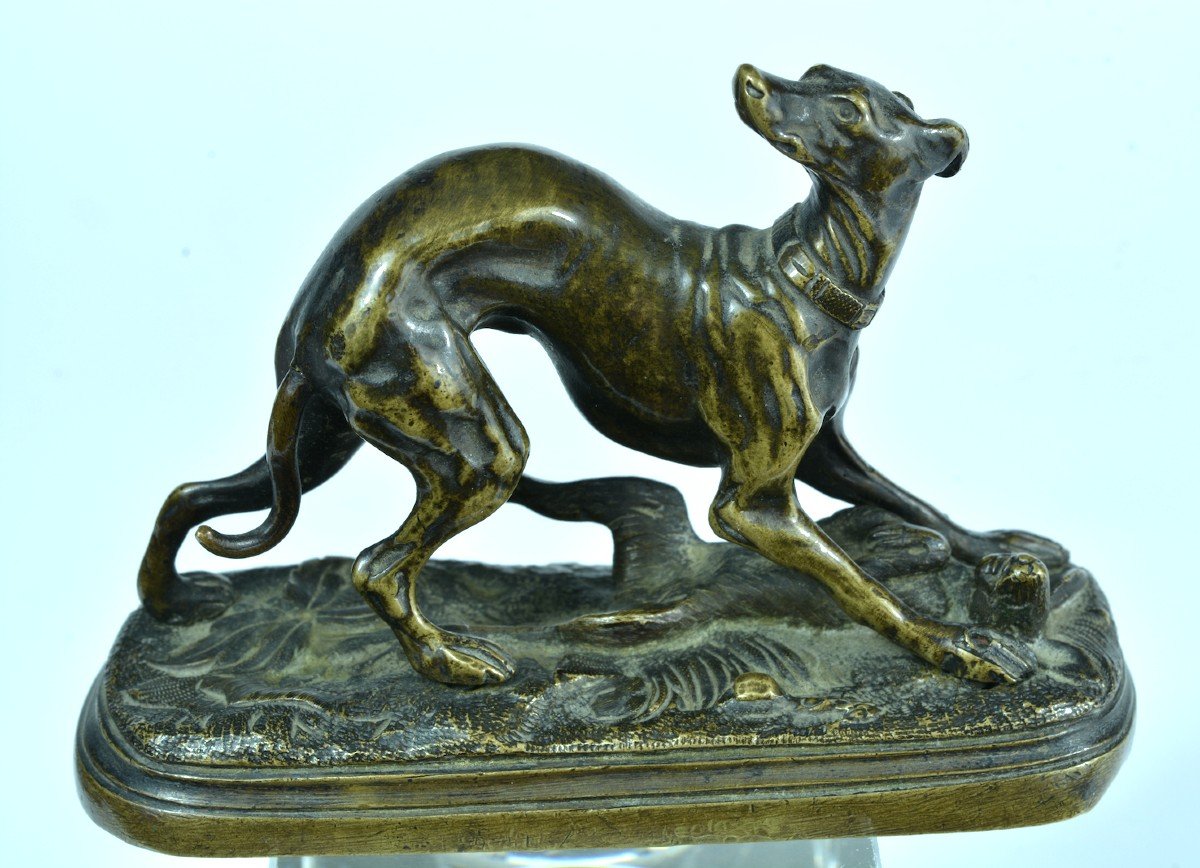 Jules Moignez Ancien Bronze Animalier Lévrier Au Lièvre De Collection N°5 19ème 