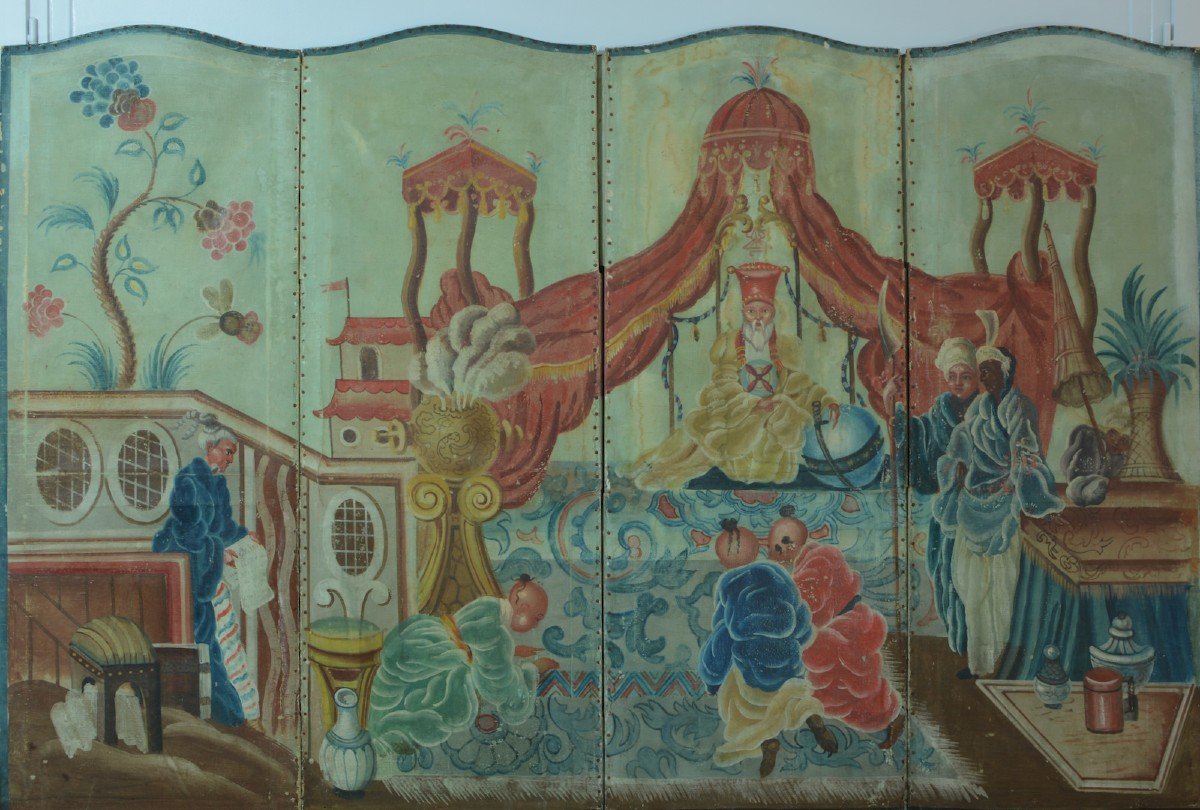 Ancien Paravent Peint Tableau Chinoiserie Pillement Palais Impérial 19ème 屛風-photo-4