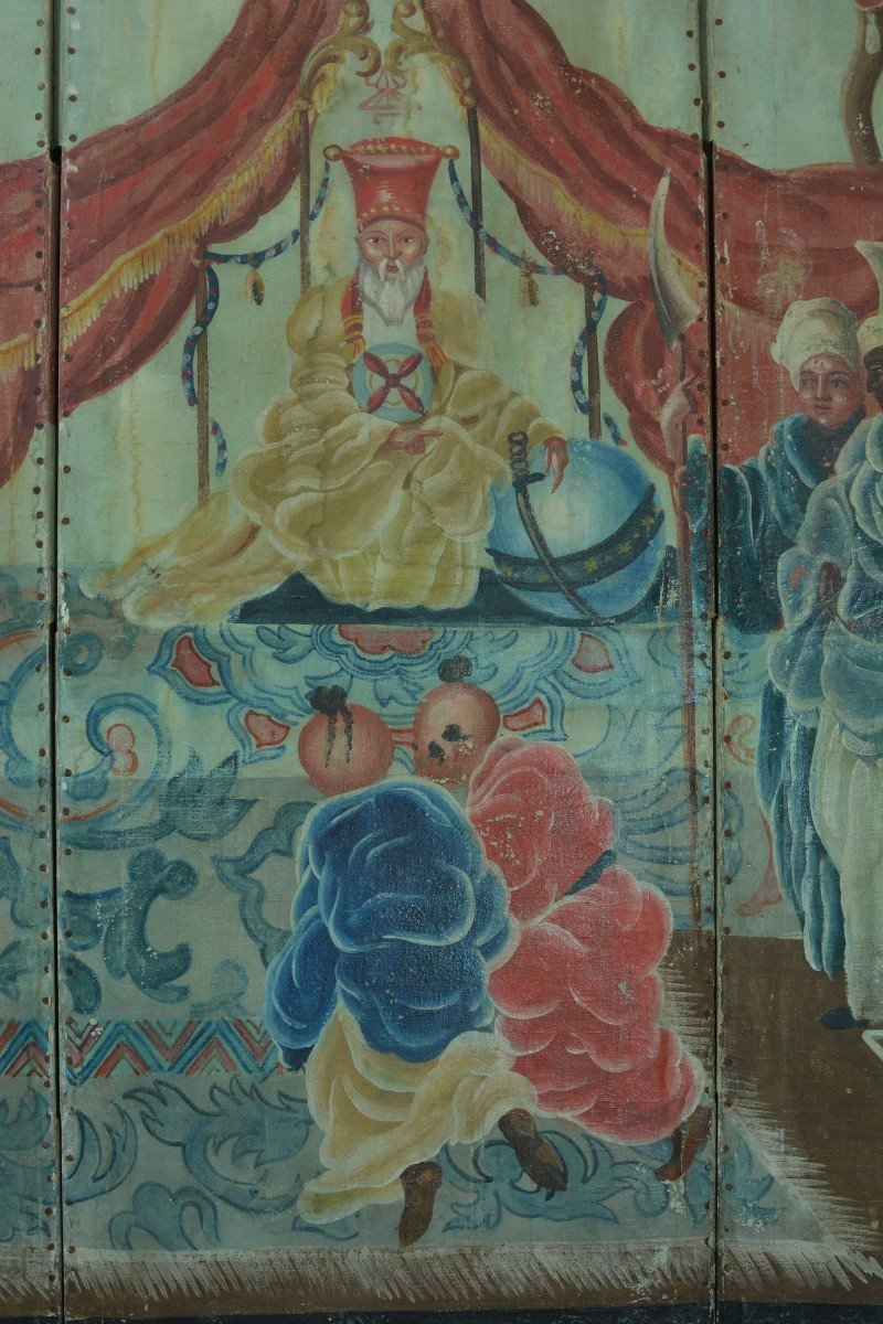 Ancien Paravent Peint Tableau Chinoiserie Pillement Palais Impérial 19ème 屛風-photo-4