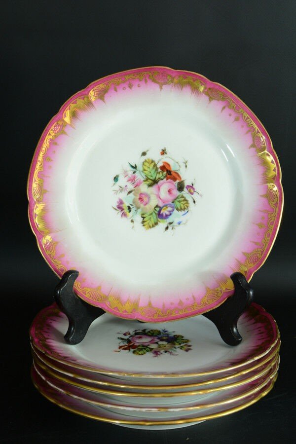 25 Belles Assiettes Peintes Bouquet De Roses Porcelaine De Paris Or Shabby Chic-photo-3