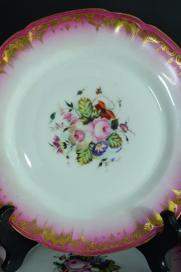 25 Belles Assiettes Peintes Bouquet De Roses Porcelaine De Paris Or Shabby Chic-photo-4