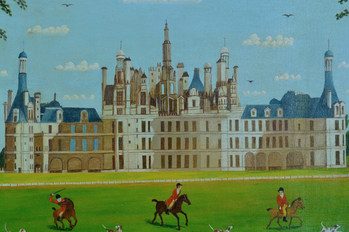 Daniel Ferrara Tableau Ancien Naif  Vue Du Château De Chambord 15 P Galerie XX èm-photo-3