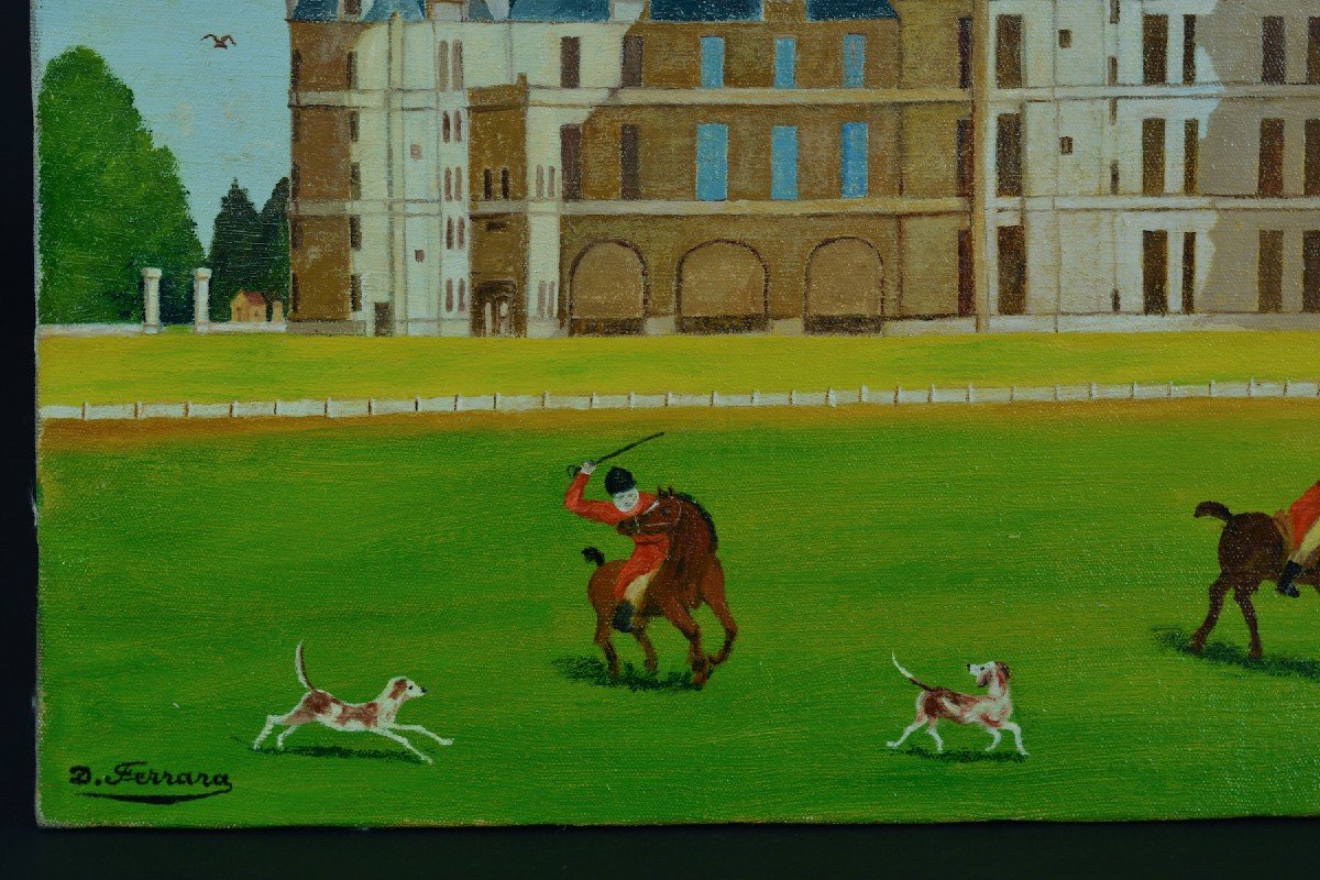 Daniel Ferrara Tableau Ancien Naif  Vue Du Château De Chambord 15 P Galerie XX èm-photo-3