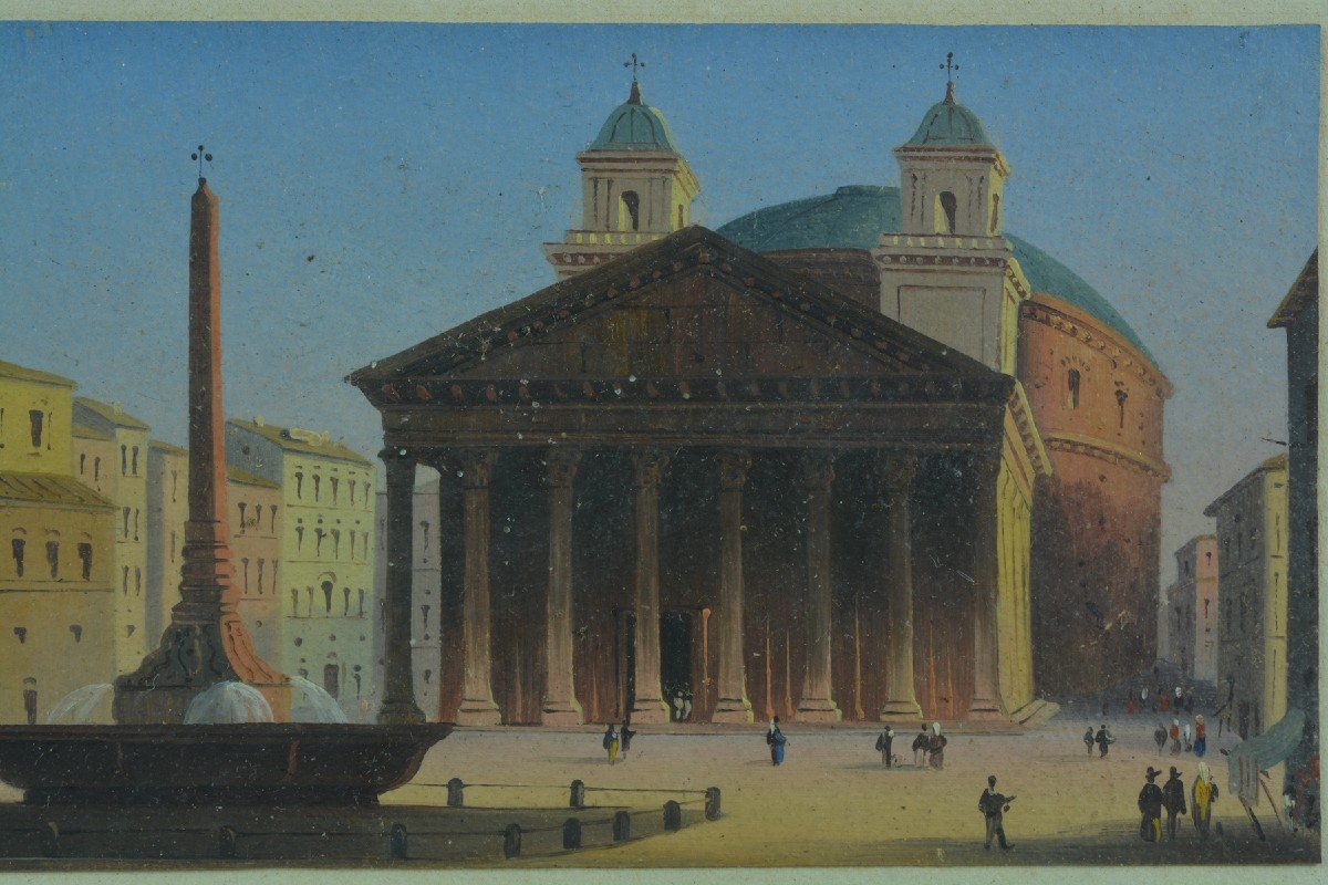 Ancien Tableau Vue d' Italie Rome Grand Tour Saint Ange Colisée Vedute X 8 19e Voyage Cadre-photo-1