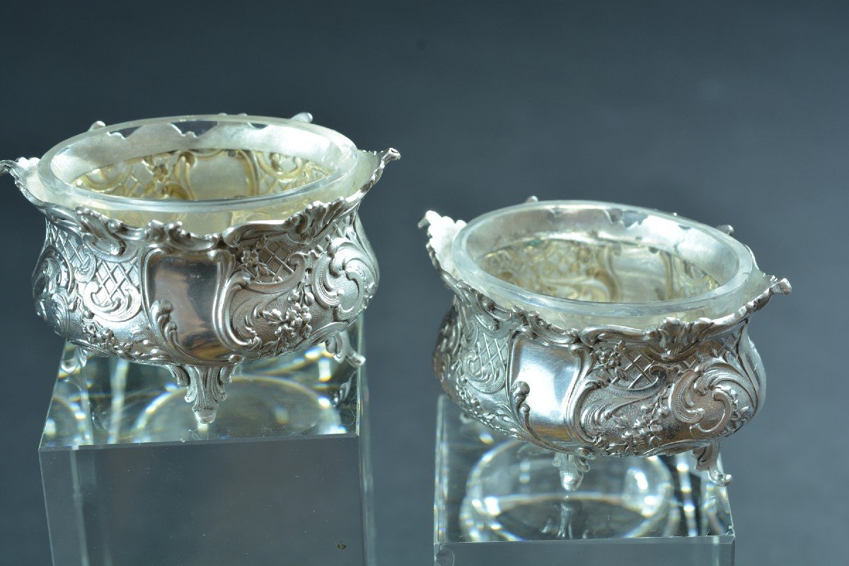 Doutre Roussel Ancienne Paire De Salerons Argent Minerve & Cristal 19ème Orfèvre Table-photo-2