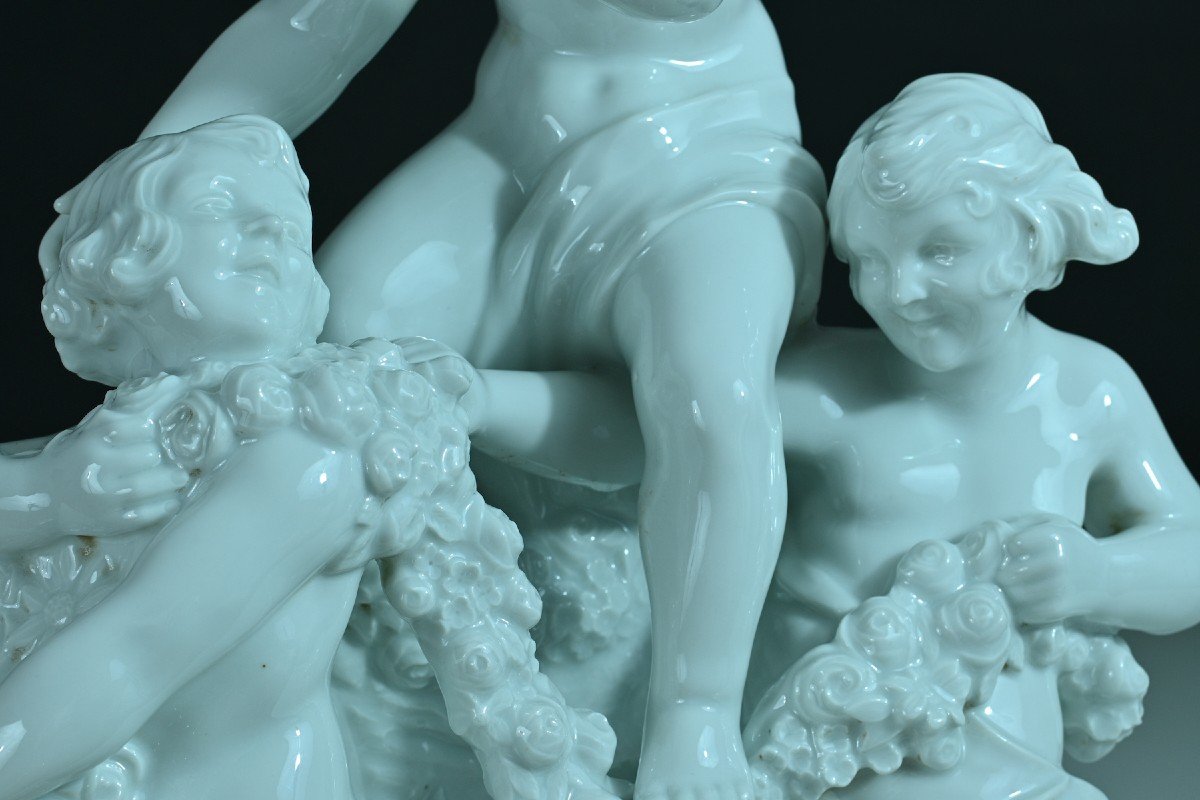 Antique Large Art Deco Porcelain Group Saxony Little Girls Rose Wien 1930-photo-3