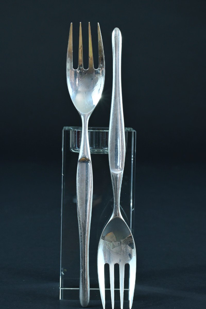 Old Lot Fork Christofle Sabattini Orly Vintage Design Silver Metal 11-photo-3