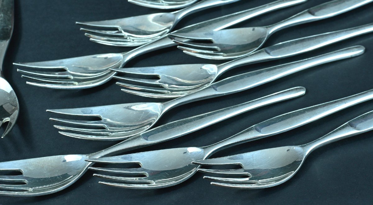 Old Lot Fork Christofle Sabattini Orly Vintage Design Silver Metal 11-photo-1