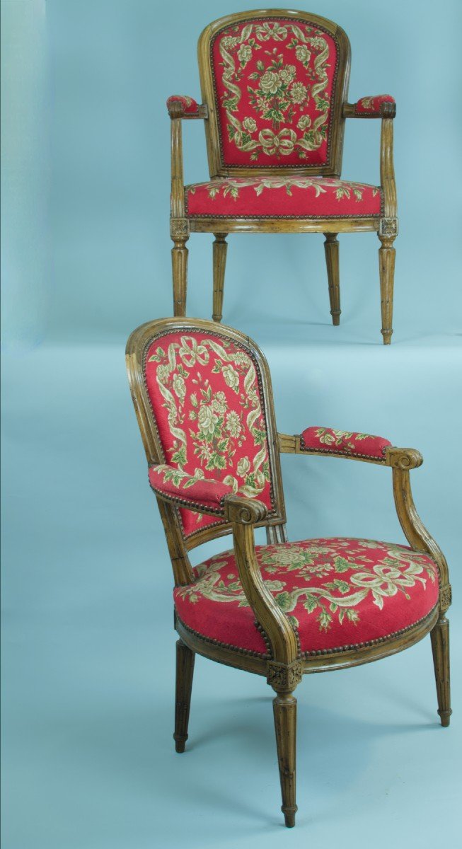 Ancien Fauteuil Louis XVI Tapisserie Bois Sculpté Fer à Cheval époque18 ème X 2-photo-2