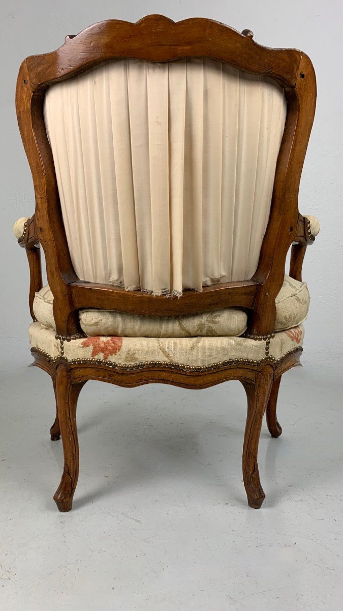 Ancien Large Fauteuil Cabriolet d'époque Louis XV Bois Sculpté Hêtre 18 ème SV Boulard-photo-1