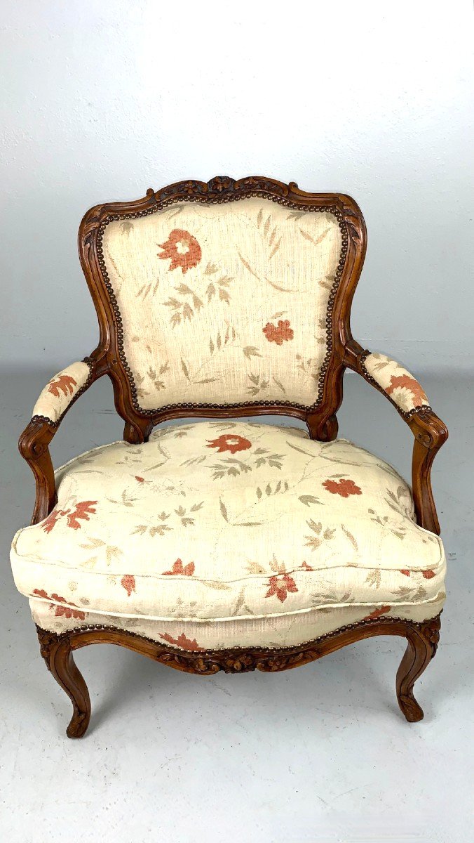 Ancien Large Fauteuil Cabriolet d'époque Louis XV Bois Sculpté Hêtre 18 ème SV Boulard-photo-5