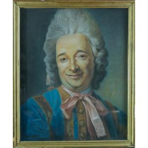 Quentin La Tour  Ancien Tableau Portrait d'Homme Perruque Musicien 18 ème Pastel