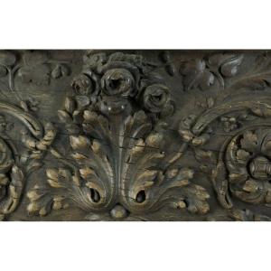 Grand Parement Ancien Bois Sculpté Bouquet De Fleurs Baroque Godrons Frise 2m Boiserie 